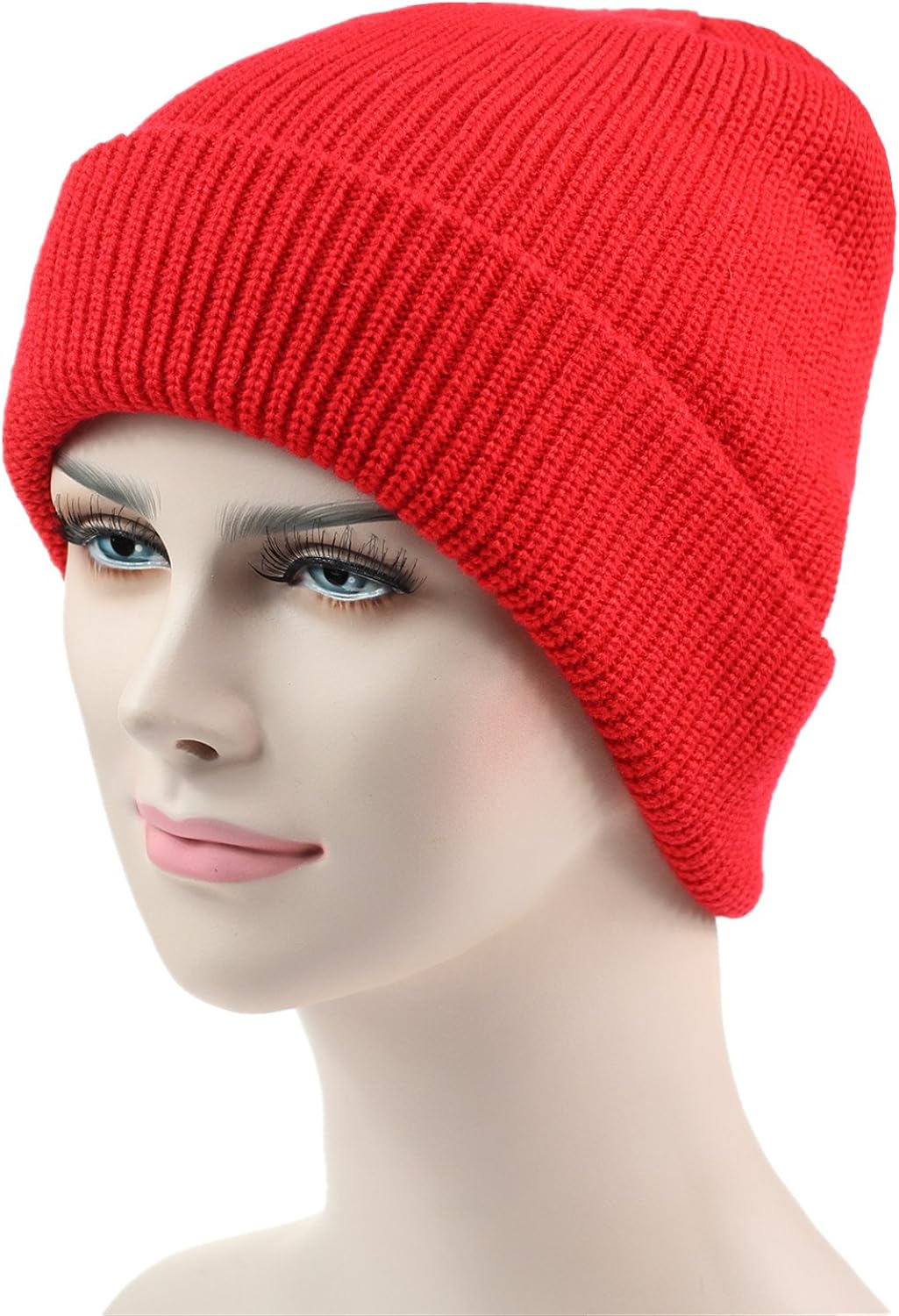 Connectyle Outdoor Classic Bassic Men 's Warm Winter Hats Daily Thick Knit Cuff Beanie Cap Red, 55 60cm: Clothing