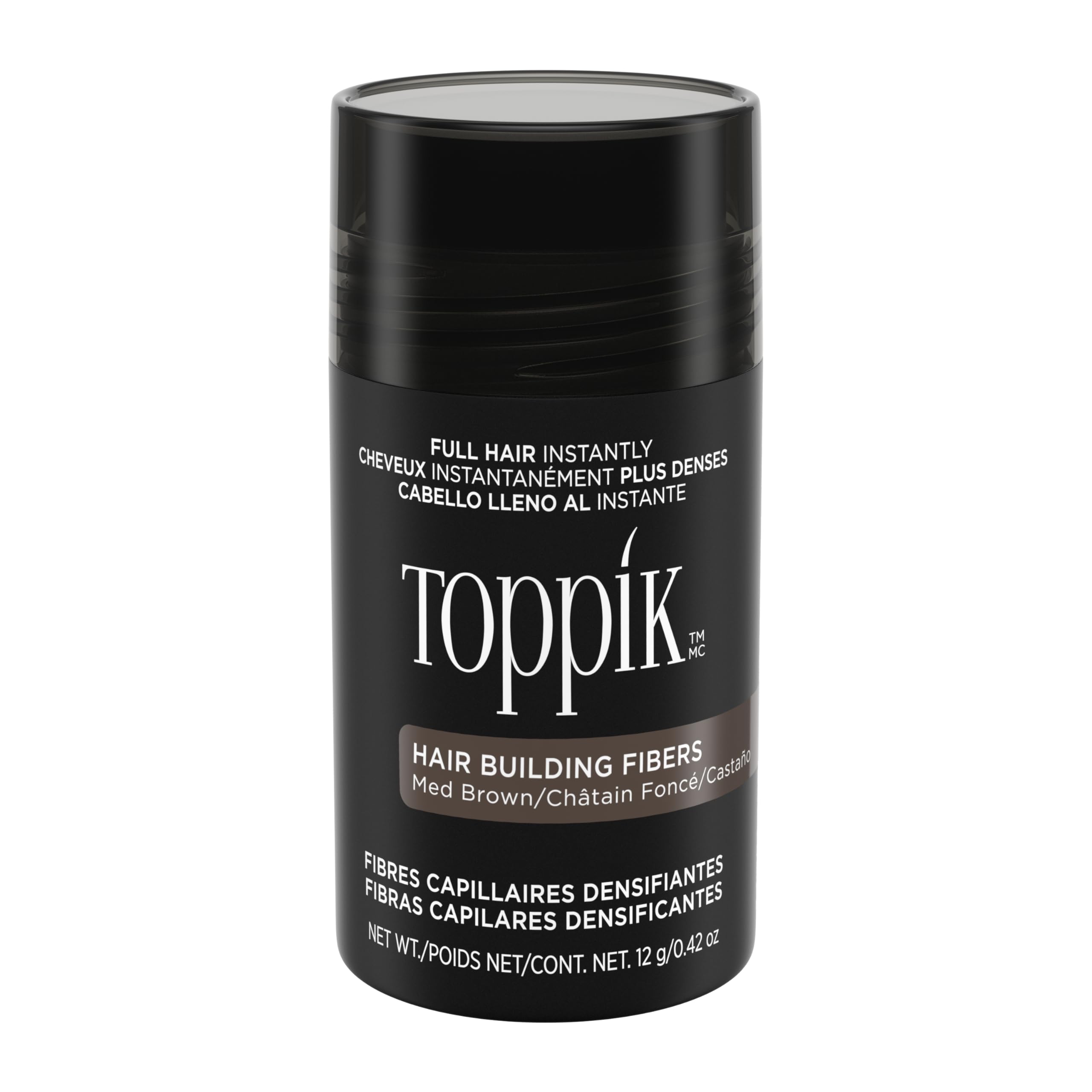 Toppik, Hair Building Fibres Powder for a Thicker-looking Hairline, Crown and Beard, Instant Thinning Concealer for Men and Women, 12g, Medium Brown,