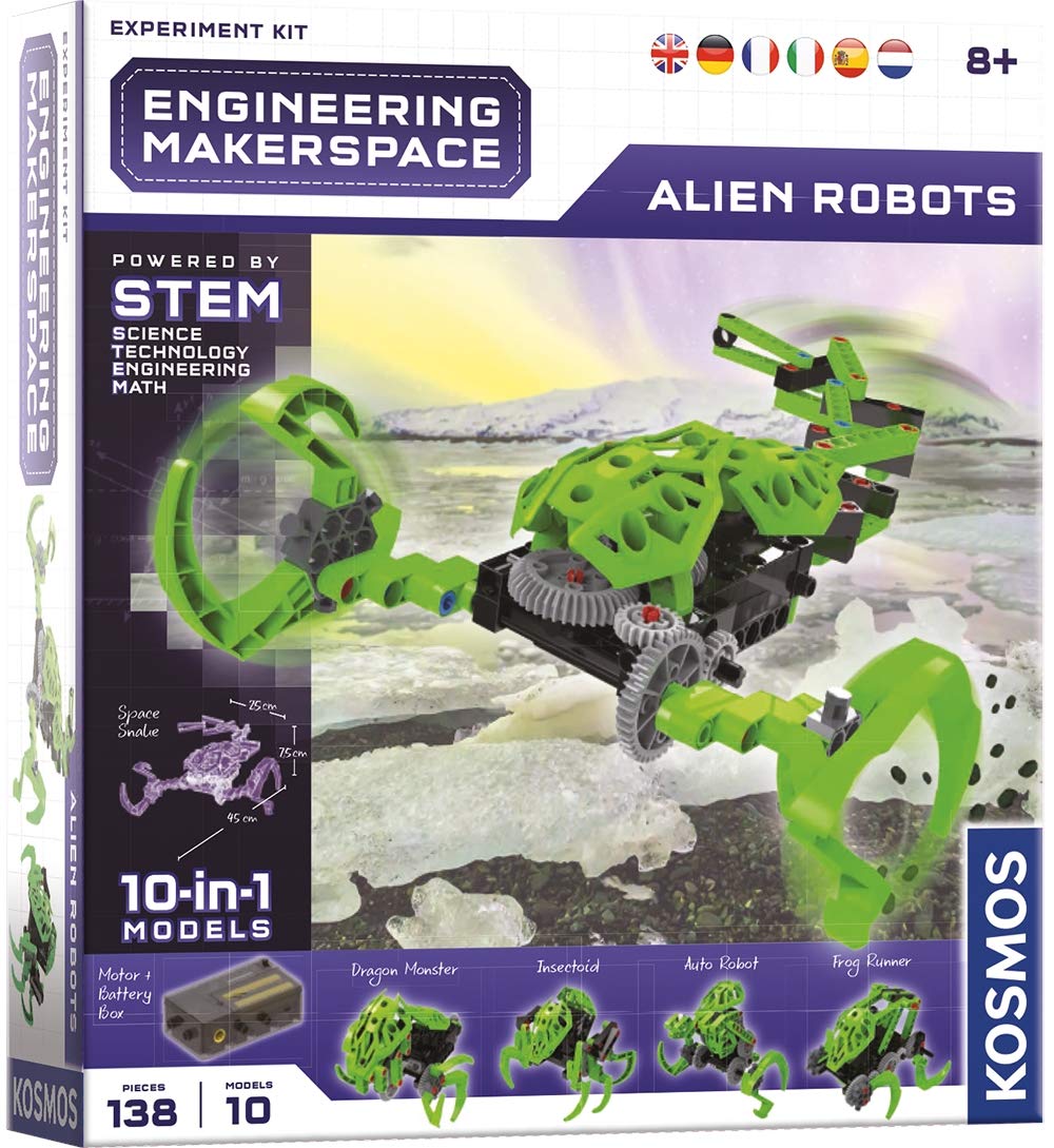 KOSMOS 665135 Engineering Makerspace Alien Robots, Alien Roboter selber bauen, Roboter für Kinder, Roboter Spielzeug, Bausatz, Experimentierkasten, Technik-Spielzeug, Spielzeug für Kinder
