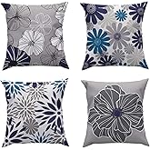 ROCK CLOUD Blue Pillow Covers 18" x 18" Set of 4 Decorative Throw Pillow Cover for Couch Modern Pillow Cases for Living Room Cushion Bed Outdoor Car Gray and Blue Home Decor
