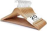 Straame Strong Brown Wooden Coat Hangers with Non-Slip Bar Pack of 20