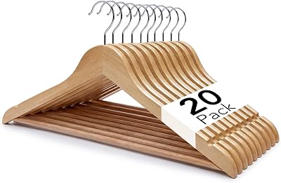 Straame Strong Brown Wooden Coat Hangers with Non-Slip Bar Pack of 20