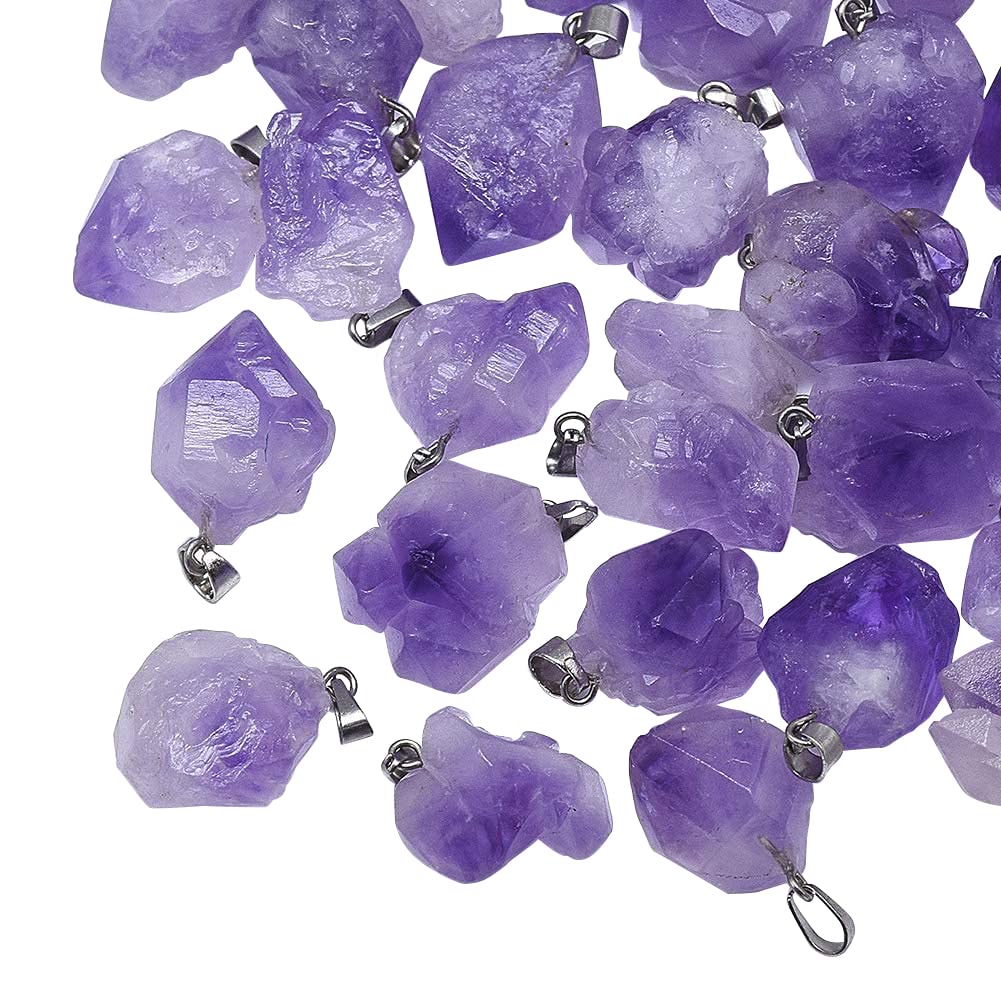 DanLingJewelry 20Pcs Natural Amethyst Pendants Tumbled Healing Crystal Chakra Reiki Gemstone Bead Charms for Necklace Jewellery Making