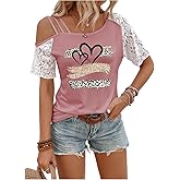SweatyRocks Women's Cold Shoulder Asymmetrical Tops Cut Out Animal Print Floral Lace Graphic T Shirt