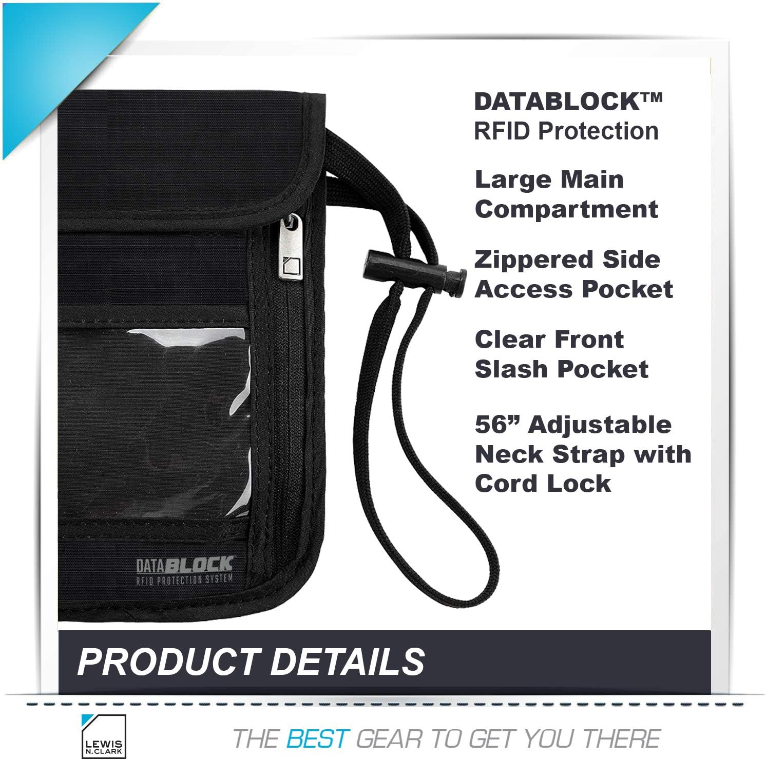  | Lewis N. Clark Rfid Blocking Stash Neck Wallet, Travel Neck Pouch + Passport Holder for Women & Men - Black | Travel Wallets