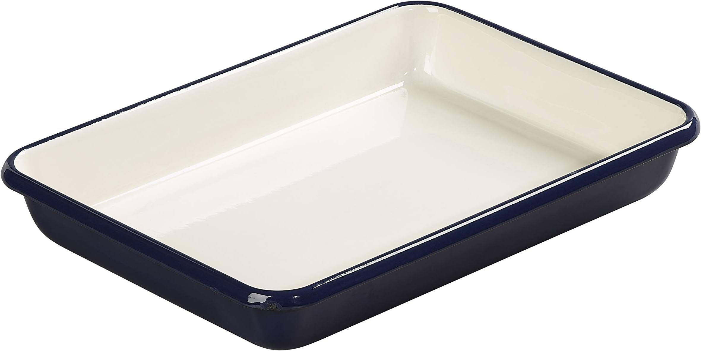 TalaSmall Enamelled Roaster in a Indigo and Ivory Colours, Measuring 28 cm x 21 cm x 5.5 cm