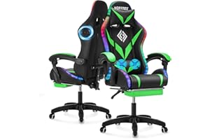 VANSPACE Gaming Chair with Bluetooth Speakers and RGB LED Lights Ergonomic Massage Computer Gaming Chair with Footrest Video Game Chair High Back with Lumbar Support Light Green and Black