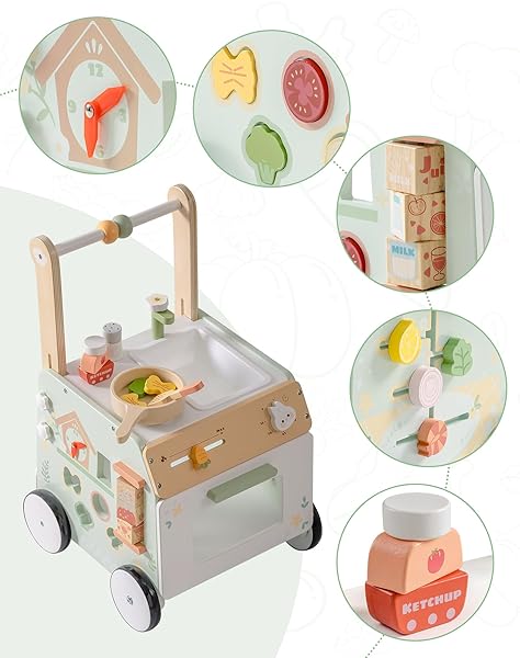 ROBUD WOODEN BABY PUSH WALKER, LEARNING WALKING TOYS, ADJUSTABLE HEIGHT BABY WALKER WITH DECELERATOR, MONTESSORI TOYS FOR BABY 10 MONTHS+, WRP24