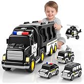 Police Truck Toys for Kids 3-8, Police Carrier Vehicle Toy with Mini Cars | 5 in 1 Police Truck Carrier Toy with 4 Pull Back Police Cars, Light &amp; Sound, Pretend Play Gift for Boys Girls 3 4 5 6 7 8
