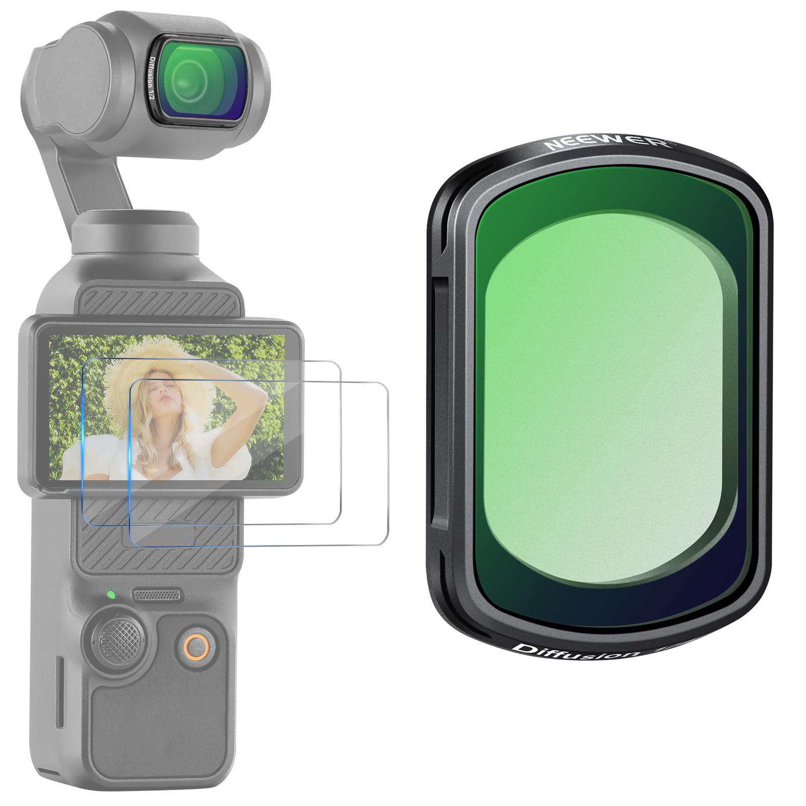 NEEWER Magnetic Black Mist Diffusion 1/2 Filter Compatible with DJI Osmo Pocket 3 Enhance Cinematic Footage, Dreamy Cinematic Effect Lens Filter Action Camera Accessories, with 2 Screen Protectors