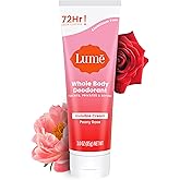 Lume Whole Body Deodorant - Invisible Cream Tube - 72 Hour Odor Control - Aluminum Free, Baking Soda Free, Skin Safe - 3.0 ounce (Peony Rose)