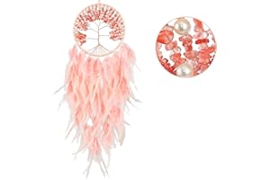 HOLSM-III Tree of Life Large Dream Catchers - Pink Rooster Feathers with Red Agate, Handmade Chakras Dreamcatcher for Bedroom, A Dream Catcher for Girls, Dream Catchers for Boys, Dream Catcher Wall Decor