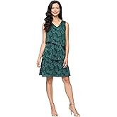 S.L. Fashions Women's Short Sleeveless Burnout Chiffon Asymmetric Tier Dress, Wedding Guest, Party, Casual