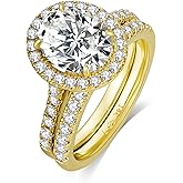 LUCA SMITH 1.5CT CZ Bridal Set for Women 14K Gold Plated Cubic Zirconia Square Round Cut Wedding Bands Engagement Promise Ring AAAAA Simulated Diamond Stackable Anniversary Eternity Rings for Her