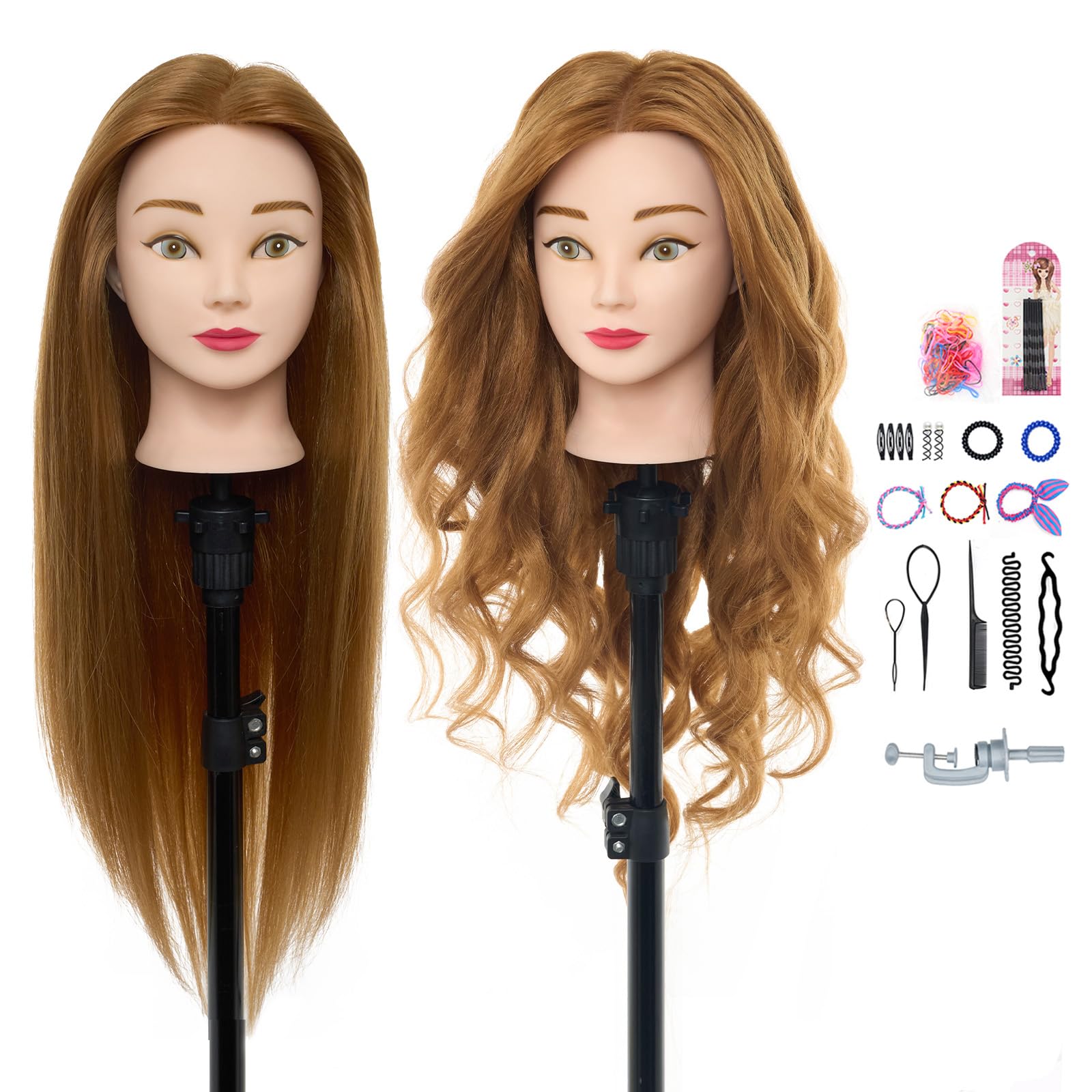 Neverland Beauty & Health 24 inch Hair Mannequin Head 60% Real Human Hair Hairdressing Head Cosmetology Styling Head With Braid Set Mannequin Stand