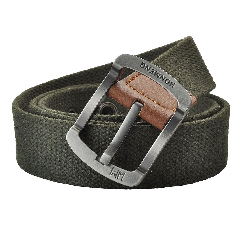 Faleto ceinture pour homme lombaire en toile ceinture de 9 trous boucle bande de cuir Belt Longueur 125cm Coffret Vert d\'armée