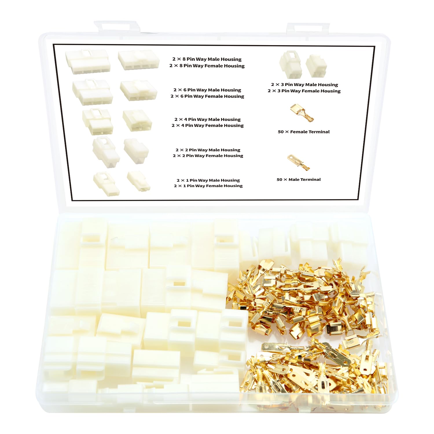 YIXISI 124 PCS 6.3mm 1 2 3 4 6 8 Pin Automotive Electrical Wire Connectors Kit, Male/Female Wire Connector Housing and Pin Header Crimp Wire Terminals, for Motorcycle, Bike, Car, Boats