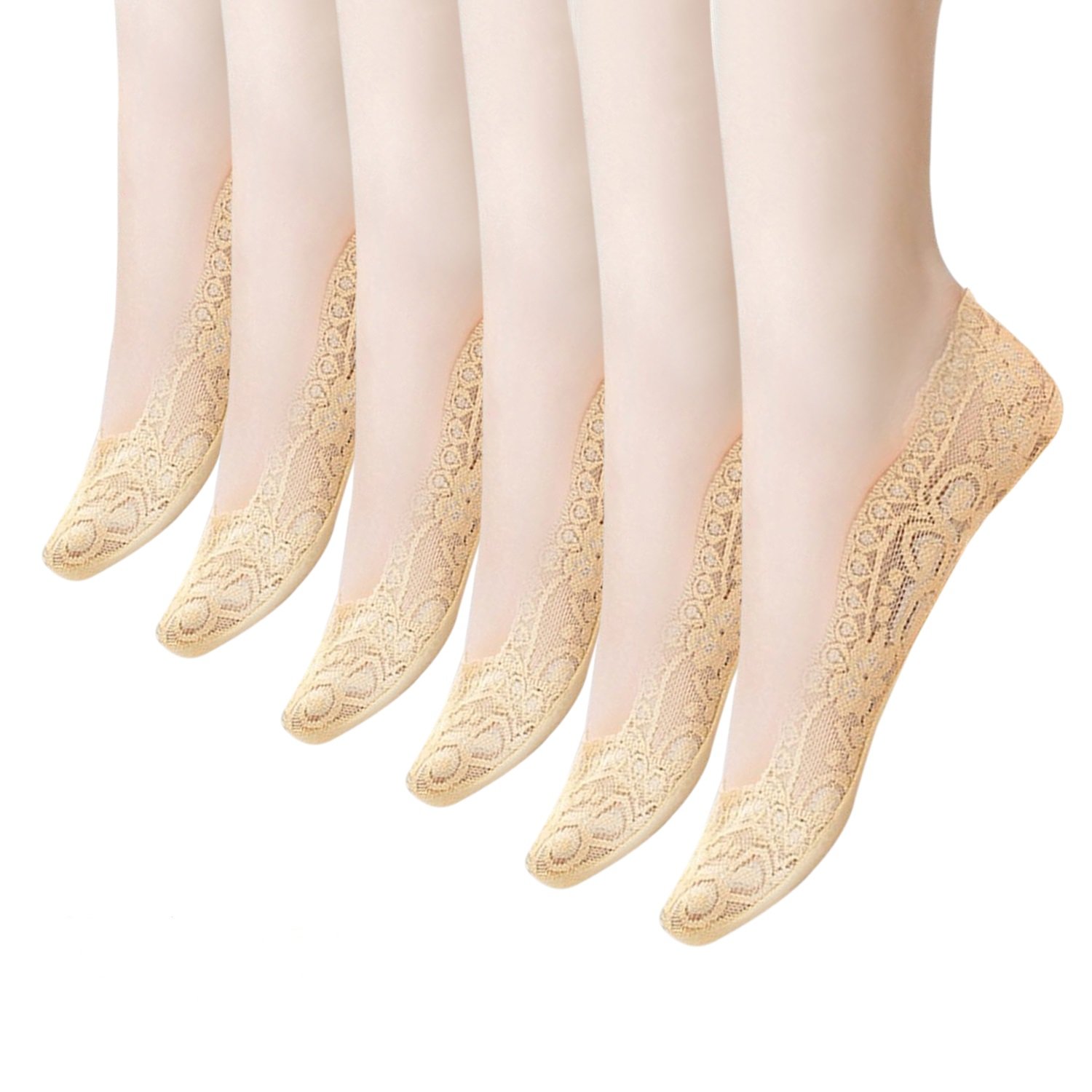 Women\'s Socks 3-6 Pairs Ultra Low Cut Nylon Casual Socks Slip Resistant Socks. (Beige-6)