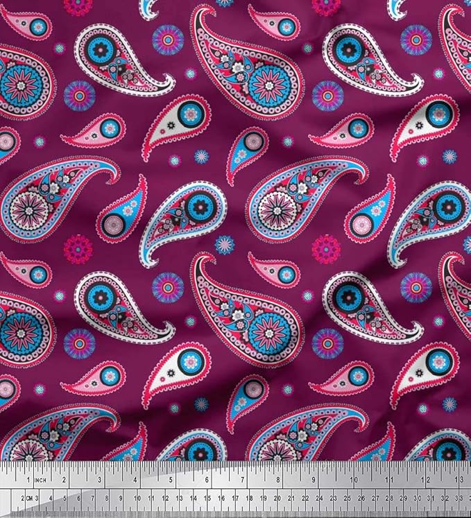 Soimoi Rosa Poly Krepp Stoff künstlerisch Paisley Stoff Drucke Meter 52