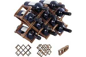 Wooden Wine Rack, 2 Pack Small Foldable Wine Racks, Countertop Wood Wine Bottles Storage Holder, Horizontal Wine Display Orga