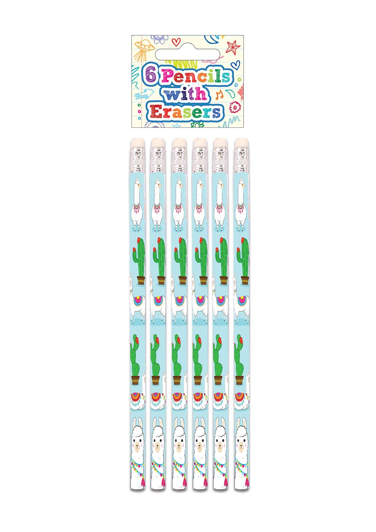 Henbrandt Children’s Llama Alpaca Pencils with Erasers Pack of 6 Kids Stationery Gift Birthday Xmas Party Favour Loot Bag Filler