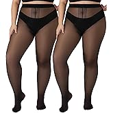 DancMolly Plus Size Tights for Women, 20D Sheer to Waist T Crotch Control Top Pantyhose, Under Dress 2 Pairs