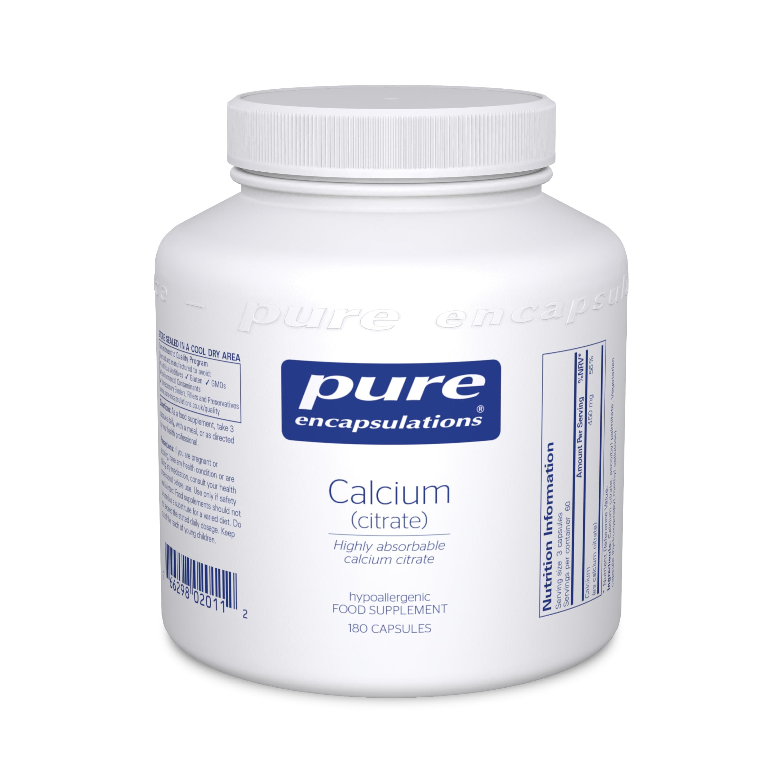 Pure Encapsulations Calcium (Citrate) - Highly Absorbable Calcium Citrate Supplement - for Bones and Teeth - 180 Capsules