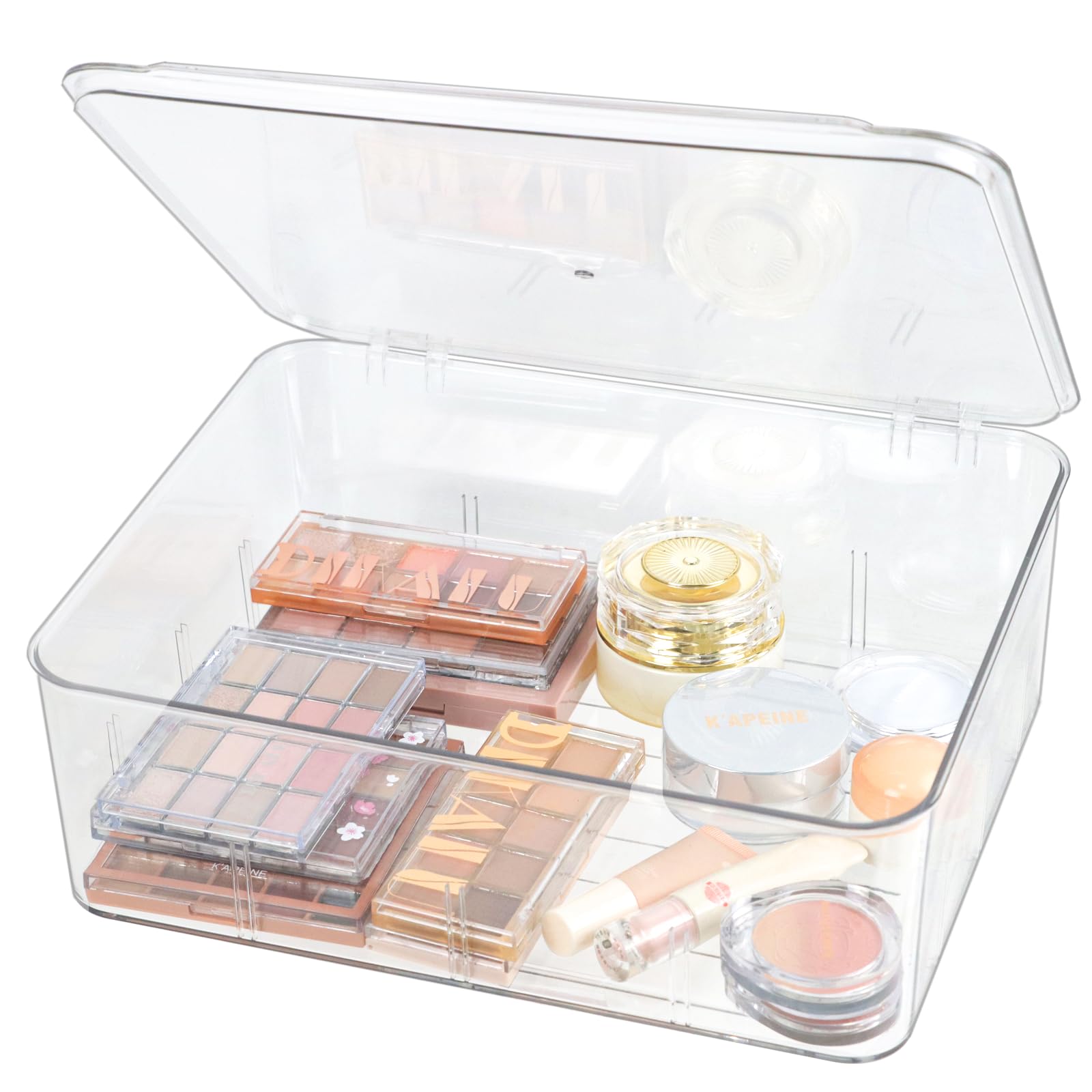 ZEXALOR Clear Storage Container Drawer Organzier Dividers,Removable Divided Plastic Storage Bin with Lid, Storage Organizer for Scarves Ties Bras,Clear Dresser Organizers (Large-No Grids)