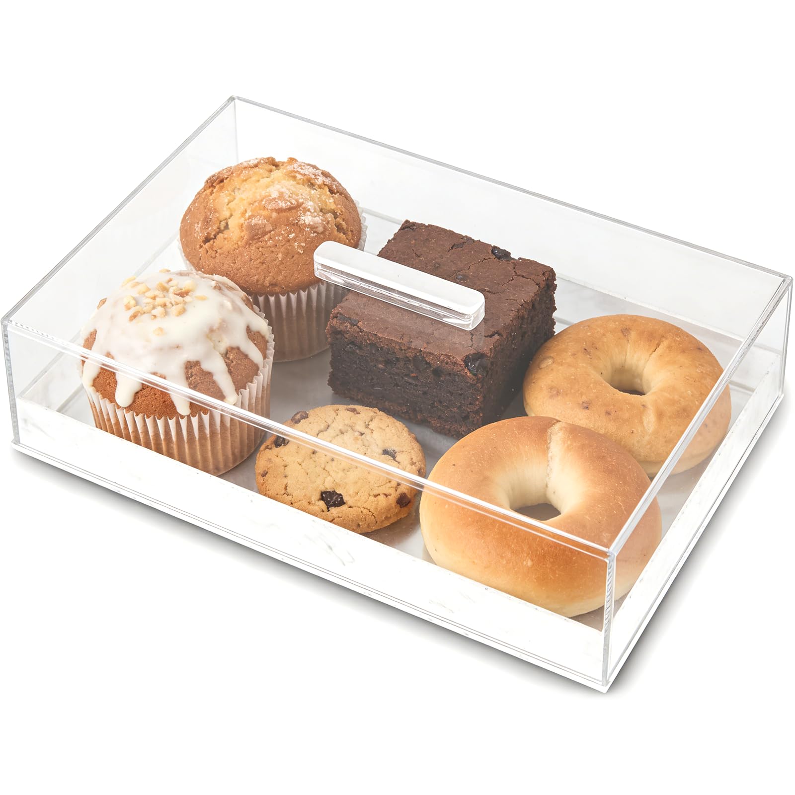 Photo 1 of ***CRACKED***Large Acrylic Rectangular Cake Tray - Multifunctional Rectangle Cake Stand with Cover Lid - Pastry Serving Dessert Holder Tray for Party Home Kitchen Gift2 (White)***CRACKED***