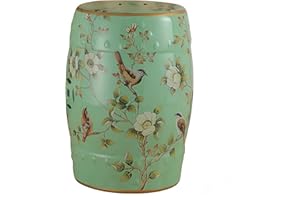 HYFANIYH Ceramic Drum Garden Stool, Bird and Flower, Classic, Cottage, French Country,Bathroom, Garden Room, Patio (Green)