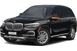 Kayme Half Car Cover, Windshield Cover for Ice and Snow Top with Reflective Straps, Roof Cover Waterproof All Weather Dust, Sun Protection. Front Rear Window Cover Fit SUV. YXL (158'' to 167'')