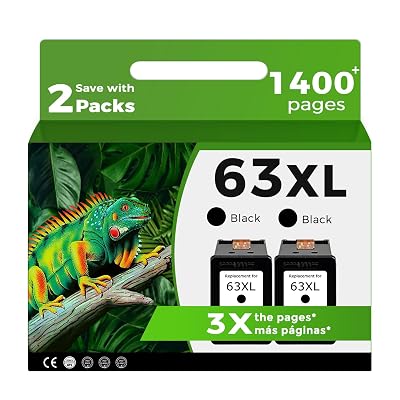 Relcolor 63XL Black Ink Cartridge Replacement for HP 63 XL 2 Pack for HP63 HP63XL for 4650 3830 5255 4520 4655 5222 5200 5258 5212 3632 5252 4652 4510 3631 3630 1112 2130 4512 2132 3634 5260 3833 4654