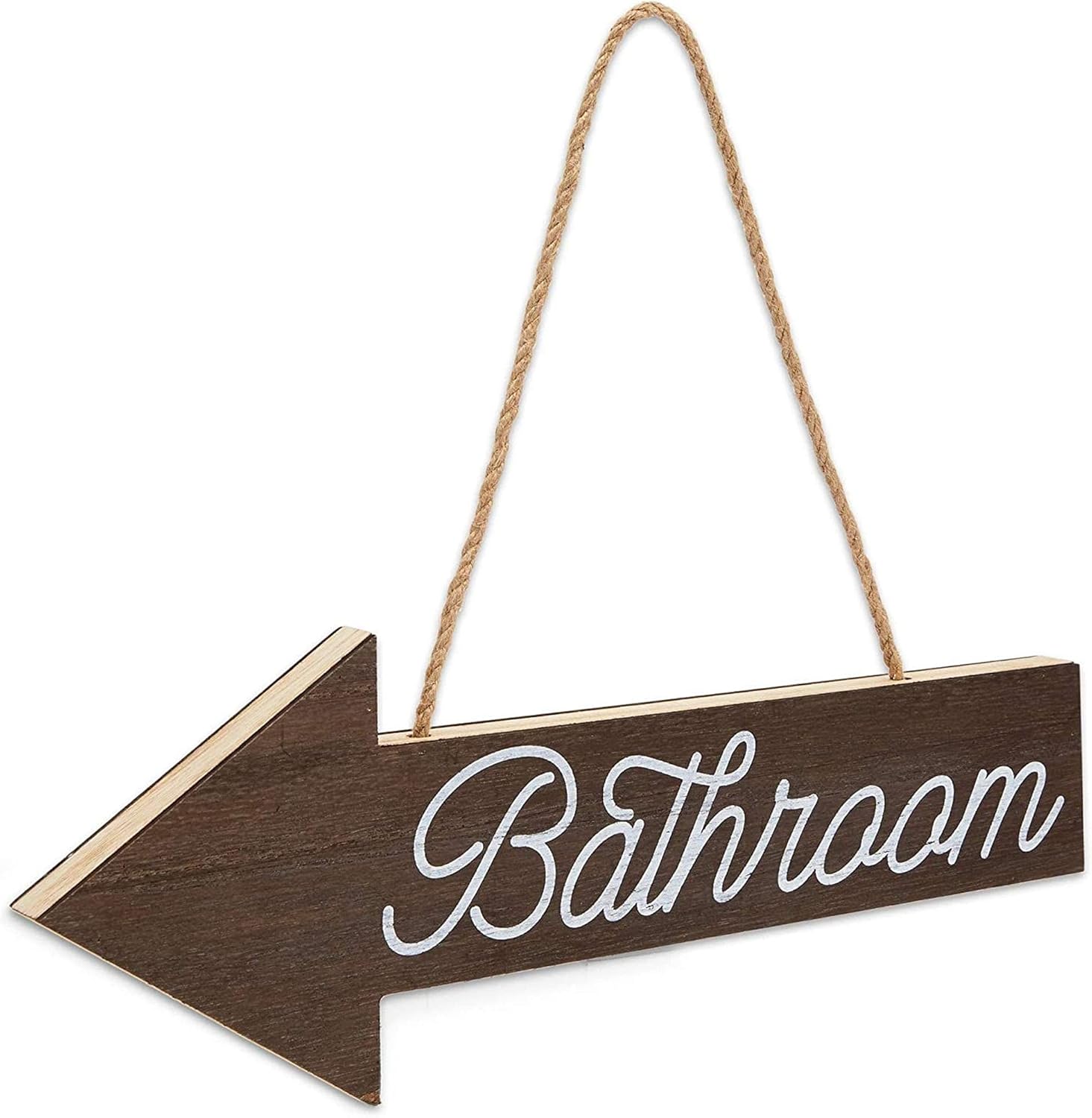 Wooden Arrow Bathroom Sign, Rustic Wall Décor (15.5 x 5.5 Inches)