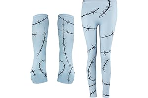 YIXAXKAO Night Before Christmas Costume Halloween Stitches Leggings Tights for Women Scar Arm Warmer Long Fingerless Gloves