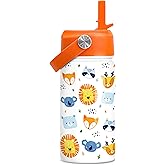 Kids Water Bottle with Straw Lid - 12 Oz Insulated Stainless Steel Animal Water Bottles for Kid Boys Girls - Travel Cup for School Sports