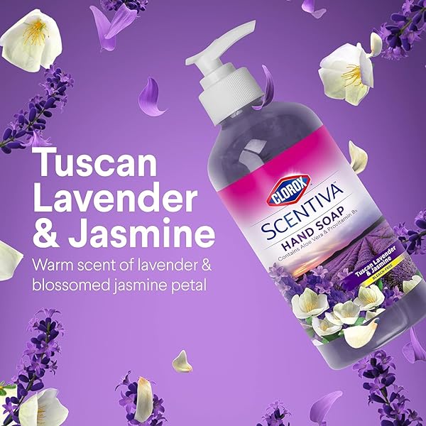 CLOROX SCENTIVA LIQUID HAND SOAP, TUSCAN LAVENDER & JASMINE SCENT – BLEACH-FREE SCENTED HAND HAND WASH WITH ALOE VERA & PROVITAMIN B5 FOR KITCHEN OR BATHROOM, 14 FL OZ – 2 PACK