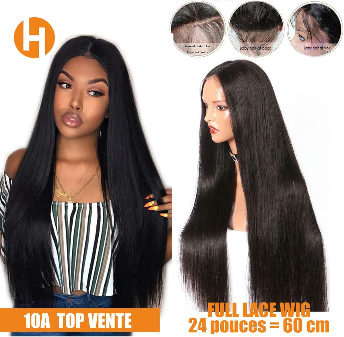 Richair Brazilian Full Lace Wig For Women 24 Inches 60 Cm 100 Natural Human Hair 150 Density Straight Hair Amazon Co Uk Beauty