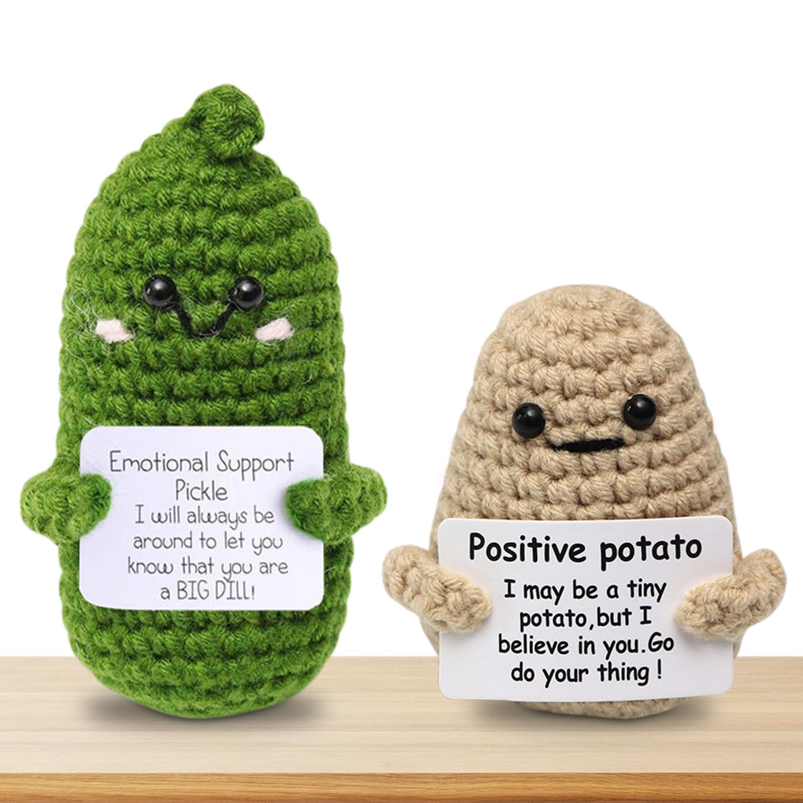 Finehenchi Emotional Support Pickle Positive Potato, 2Pcs Emotional Support Gift, Handmade Plush with Encouragement Card, Emotional Support Crochet for Home Desk Decor, for Kids, Friends, Coworkers
