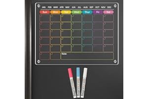 QUEENLINK Magnetic Calendar for Fridge, 12" X 16" Clear Acrylic Dry Erase Board - Monthly Refrigerator Color Planner Board for Family, Home, Kitchen