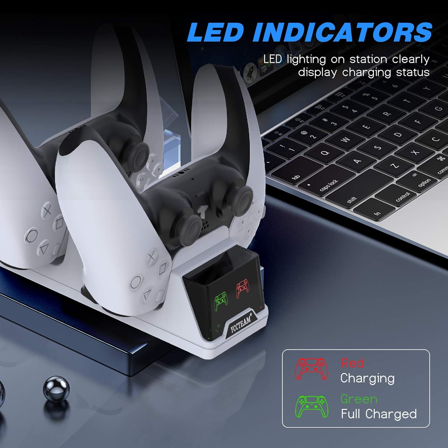 YCCTEAM PS5 Controller Charger, PS5 Charger Dual USB Type C Fast Charging Dock for PS5 Dualsense