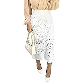 CHICME Casual Hollow Out Crochet Mid Calf Skirt for Women Elegant Eyelet Lace Casual High Waisted A-Line Skirt