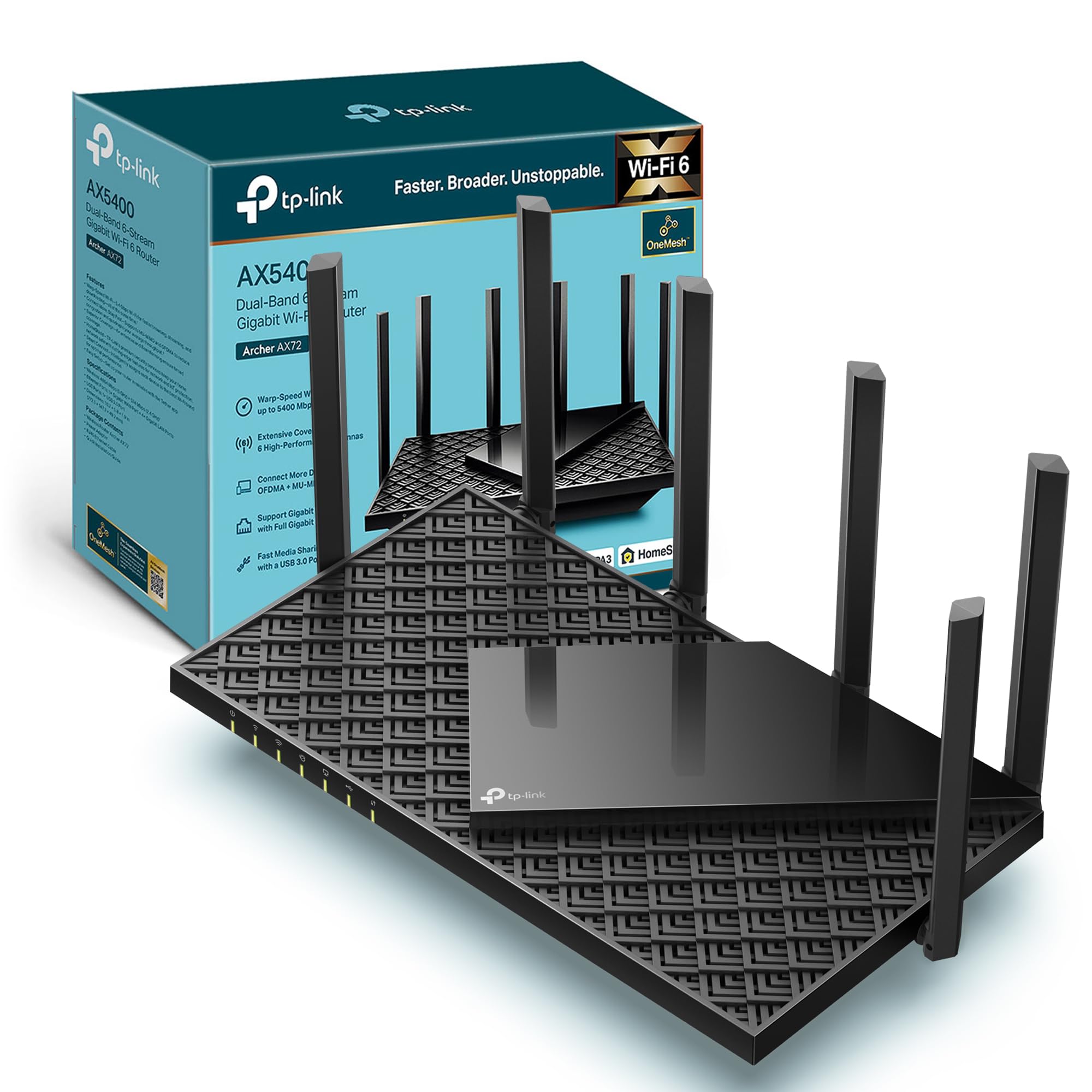 TP-Link Archer AX72 AX5400Mbps WiFi 6 Router, Gigabit Ethernet Ports, USB 3.0, Internet Booster Routers, WiFi Booster, Ultra-Low Latency, EasyMesh,WPA3, Ideal for Gaming, Alexa