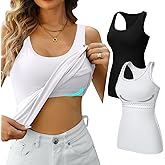 V FOR CITY Womens Shelf Bra Tank Tops Racerback Workout Camis Yoga Shirt Cotton Undershirt 2 Pack