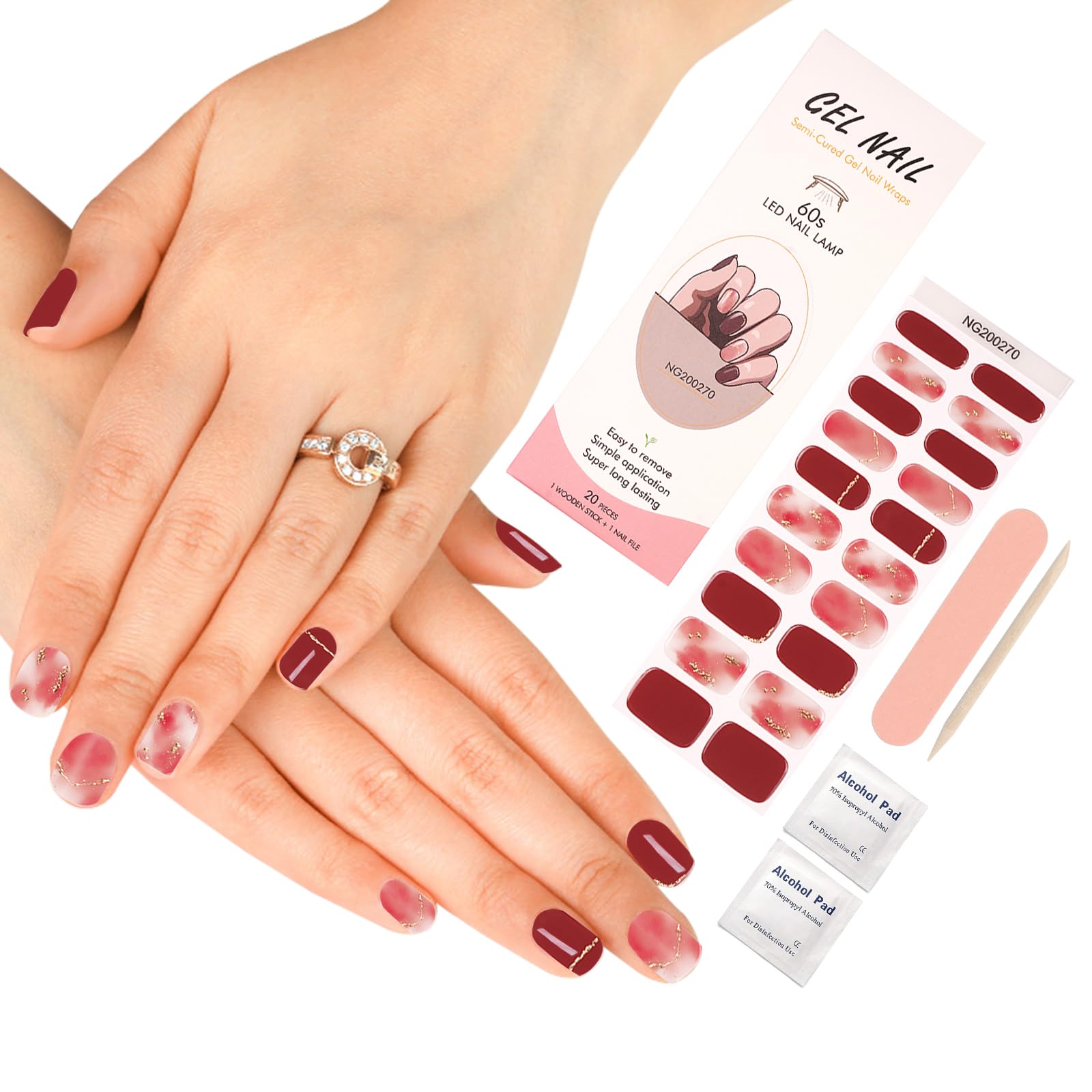 Semi Cured Gel Nail Strips, Extra Long Nail Polish Strips (20 Pieces), ZAHRVIA Long Lasting Semi Cured Nail Stickers with Soft Glossy Gel Finish, Ballerina (Shine Red) — image 1