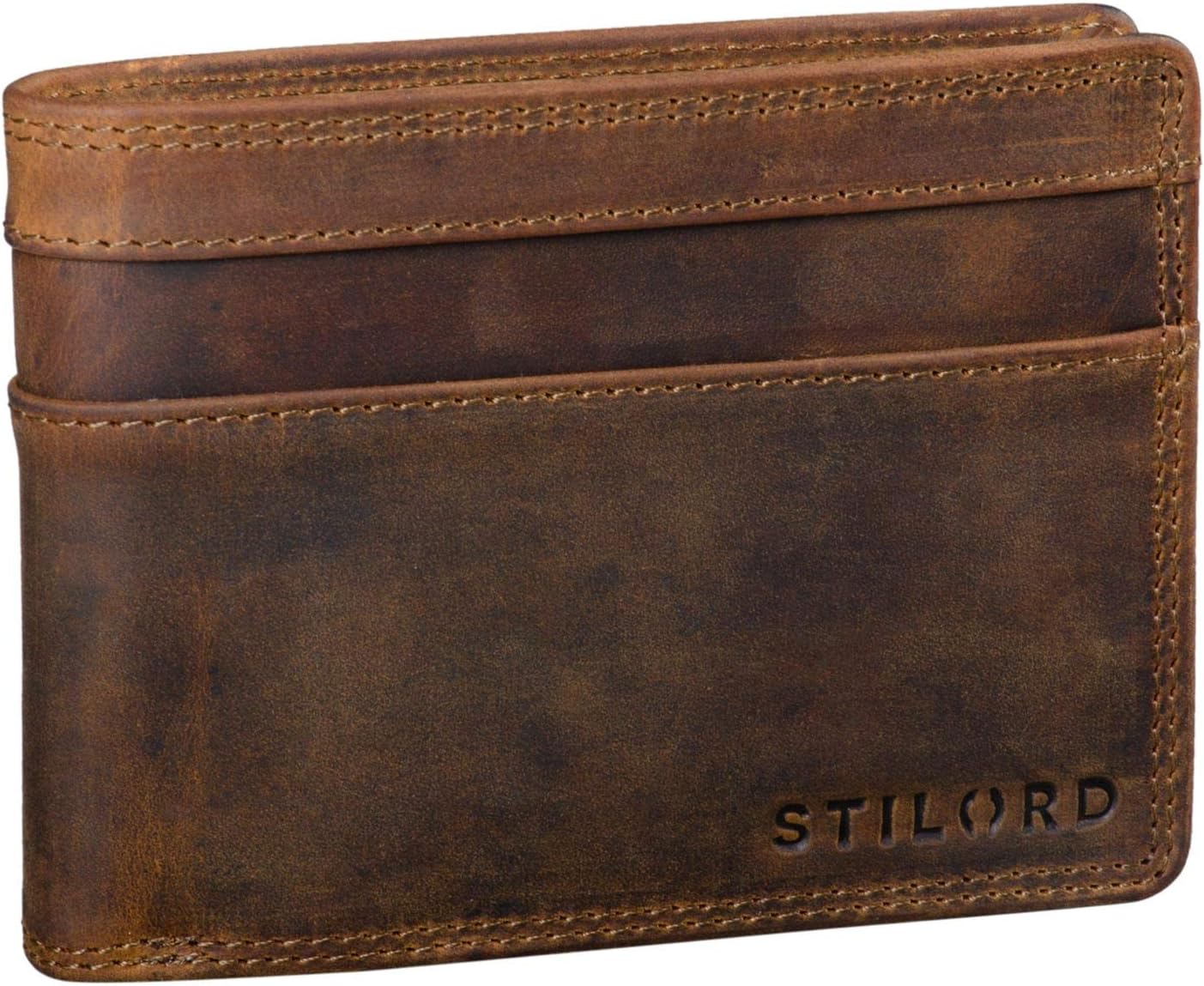STILORD "Cooper" Vintage Leather Wallet for Men RFID Blocking Classic Purse Bifold with Coin Pocket in Black Gift Box Colour:Middle Brown