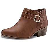 Athlefit Women's Chunky Low Heel Ankle Boots Classic Pointed Toe Side Zipper Booties