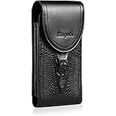 Hengwin Genuine Leather Phone Holster Fit for iPhone 17 Pro Max 16 Pro Max 15 Pro Max 14 Pro Max 13 Pro Max Samsung Galaxy A15 S25 Ultra Note9 Holster Belt Clip Pouch Case Cell Phone Holder (Black)