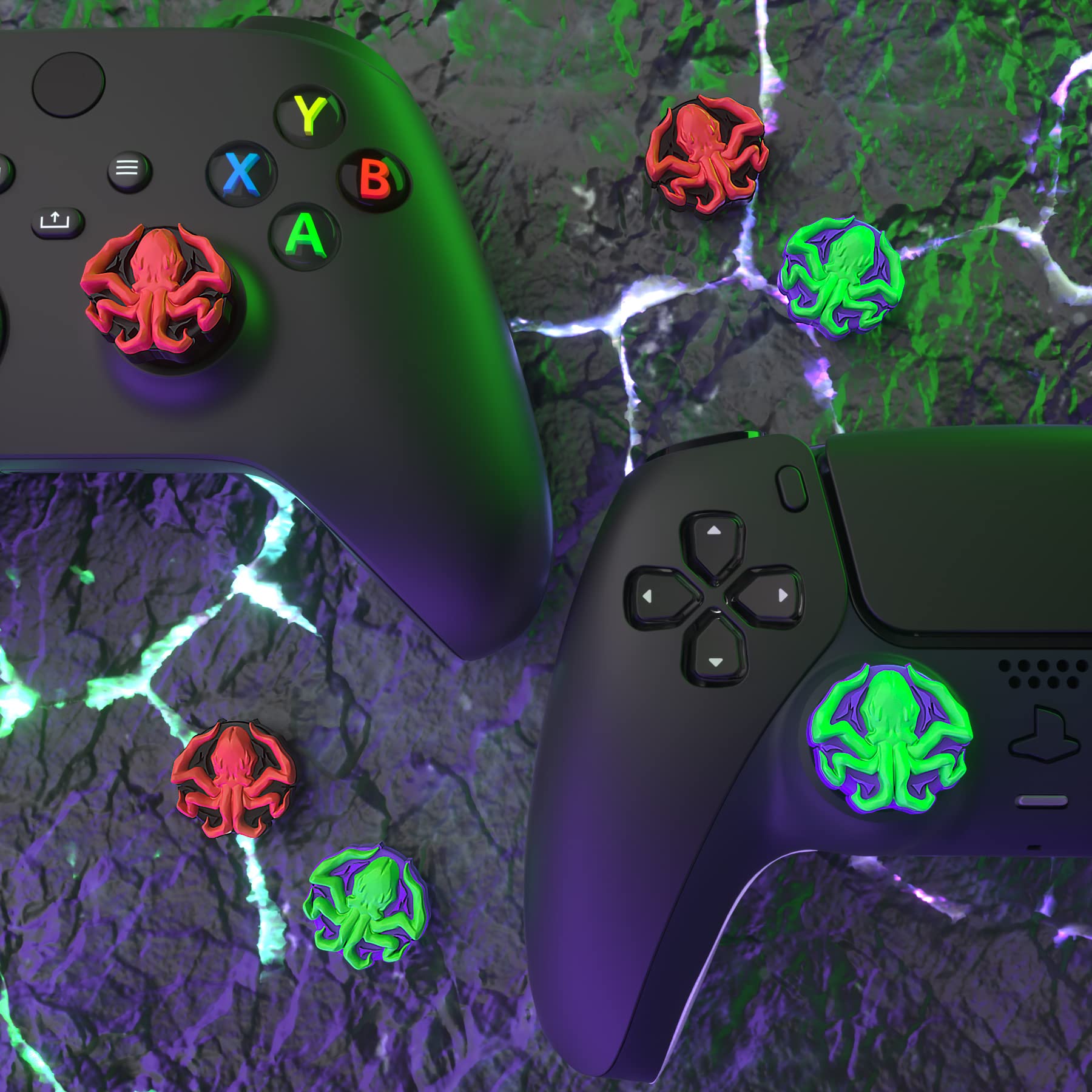 PlayVital Thumb Grip Caps for ps5/4 Controller, Silicone Analog Stick Caps Cover for Xbox Series X/S, Thumbstick Caps for Switch Pro Controller - Cthulhu The Octopus