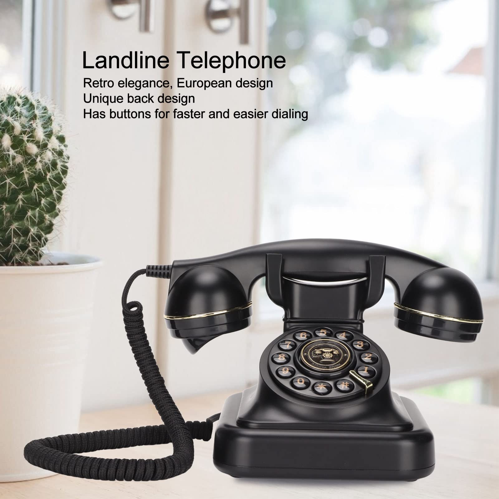 Dpofirs Antique Telephone, Vintage Landline Phone for Home Office Cafe Bar Old Fashioned Landline Retro Landline Phone for Home Decoration Ornament