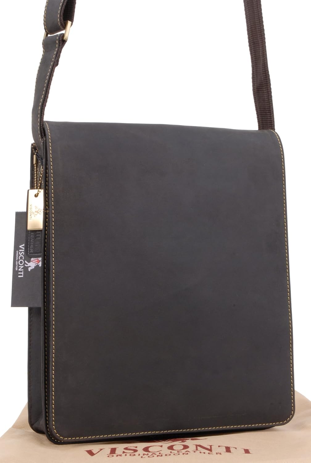 VISCONTI, Leather Shoulder Bag For Men, Medium Crossbody Messenger Bag For Work, Fits Tablet and A5 Notebooks, 18410 Jasper - Image 5